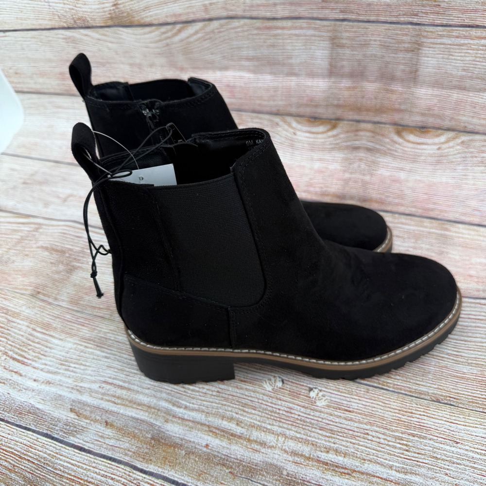 Kensie Kayla B Black Suede Chelsea Boots‎ Womens 9 Lug Sole Side Zip KS242100